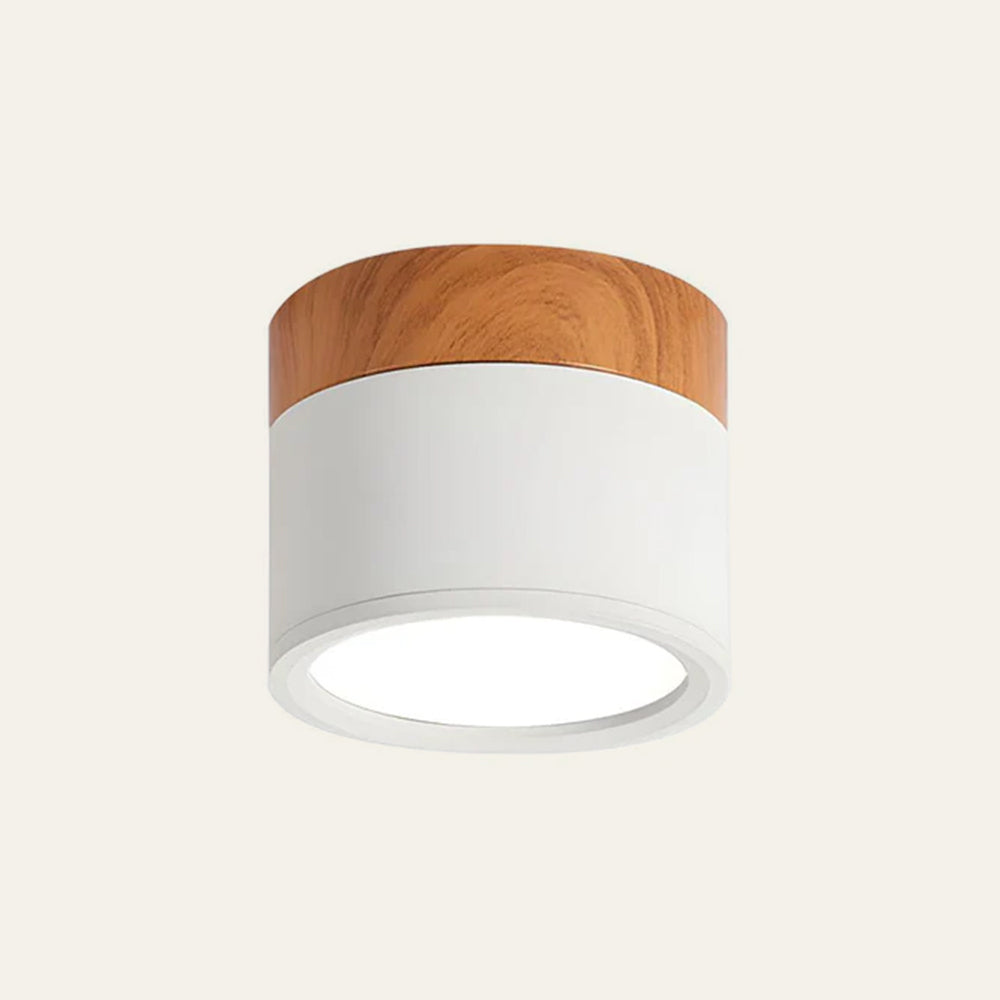 Plafonnier rond moderne en aluminium avec accents en bois et LED, éclairage scandinave pour entrée, salle à manger et salon | Sansoti
