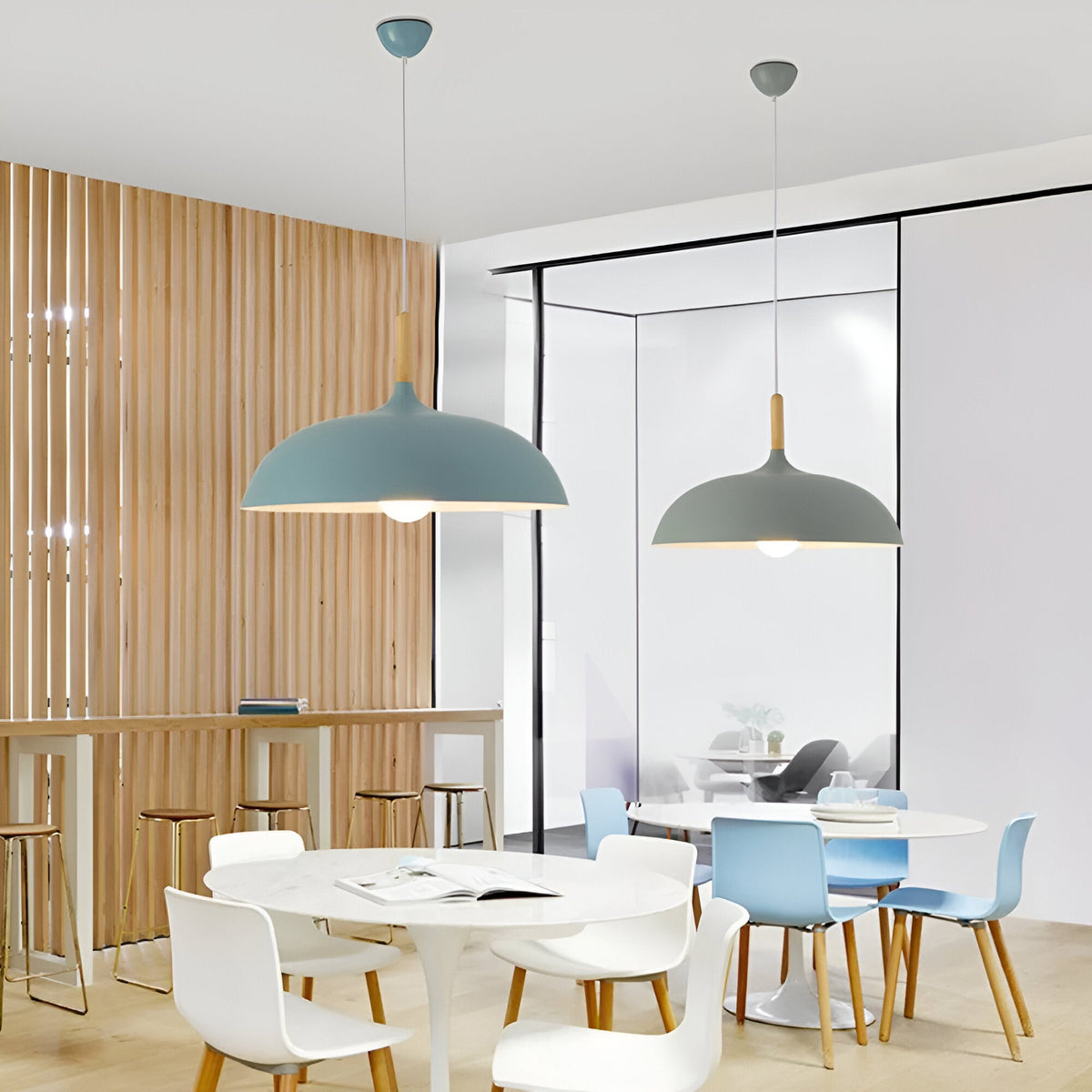 Lámpara colgante de madera y hierro, estilo escandinavo Japandi, redonda, E27, Ø35 Ø60, comedor, cocina | Sansoti