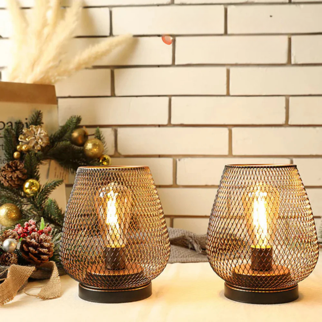 Wireless LED Table Lamp Lantern, Metal, 17cm, Warm Light, Battery-Powered, for Indoor or Outdoor Use, Ambient Lighting | Sansoti