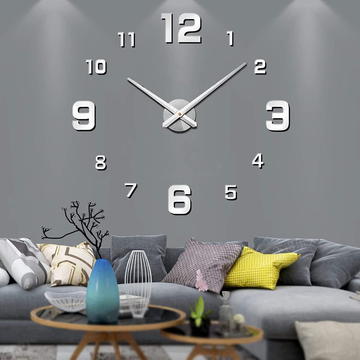 3D Creative Wall Clock Large Silent Movement Black Living Room Modern Wall Decoration Minimalist Design XXL Clock | Sansoti