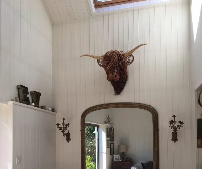 Wall Decoration Bull Head Handmade Rattan Natural Living Room Country Highland Cow Wall Sculpture Wall Decoration Rustic | Sansoti