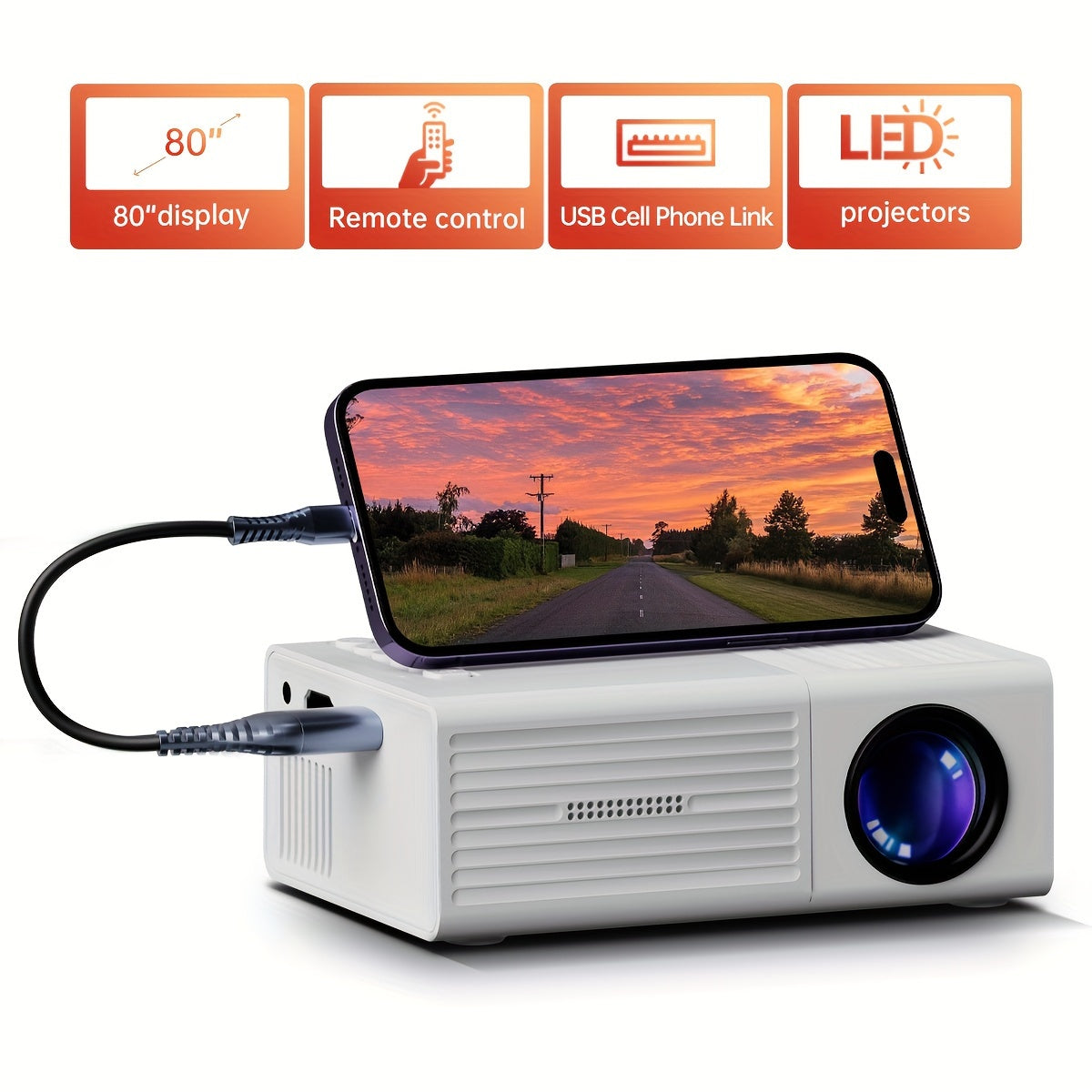 Mini Projector 3000 Lumens Portable With HDMI USB For Home Cinema | Sansoti