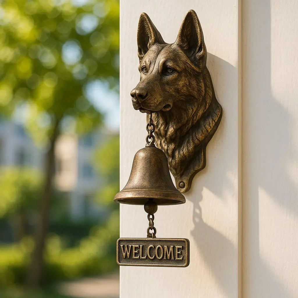 Bronze Wall Bell with Dog Motif - Decorative Welcome Bell for Entryway, Patio, and Garden - Vintage Doorbell | Sansoti