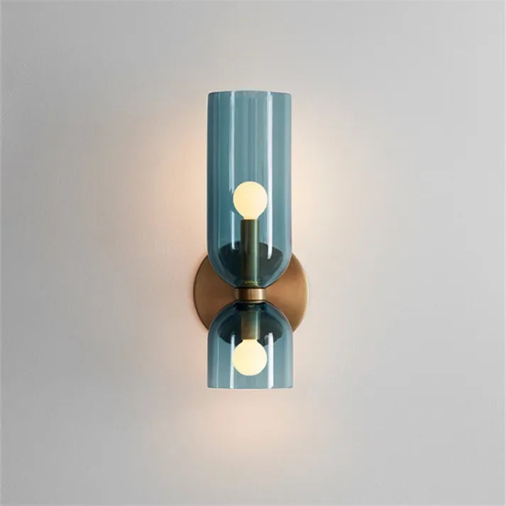 Aplique de vidrio dorado con doble pantalla, 35cm, E14, para recibidor, salón y dormitorio, moderno y elegante | Sansoti