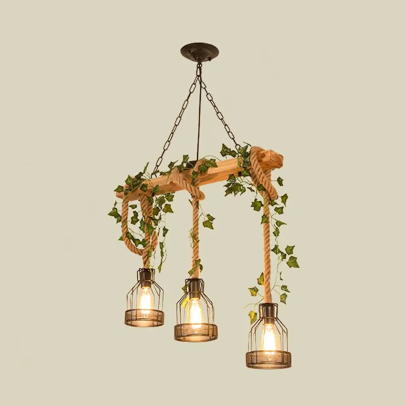 Hanglamp Industrieel Hout Metaal 3 of 5 Kappen Landelijke Stijl Kooilamp Eetkamer Woonkamer Vintage Design | Sansoti