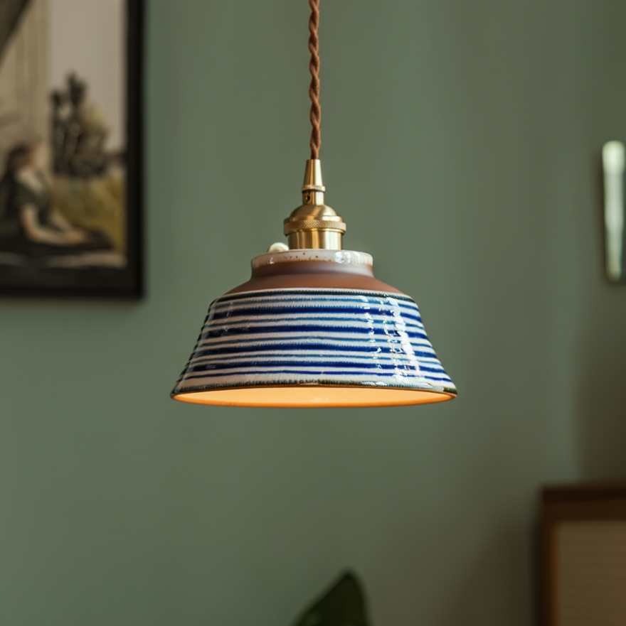 Pendant lamp for dining table ceramic hand-painted floral motif copper fitting E27 light source included 4 designs | Sansoti