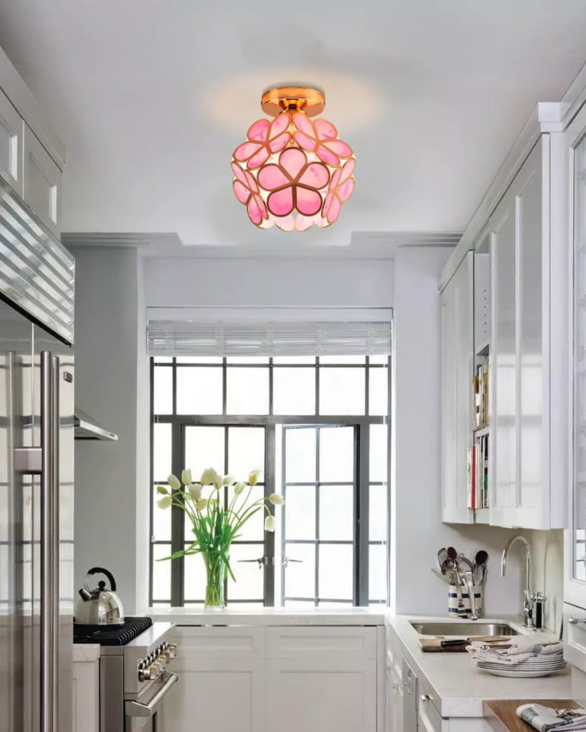 Moderne Deckenleuchte mit Blumenmotiv aus Acryl und goldfarbenem Eisen – luxuriöse LED-Designlampe 20 cm | Sansoti