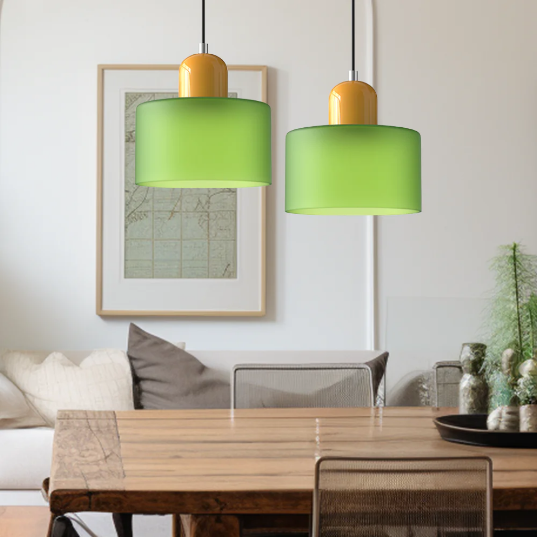 Suspension vintage en verre coloré et métal réglable, éclairage d’ambiance pour coin repas, plafonnier au design rétro | Sansoti