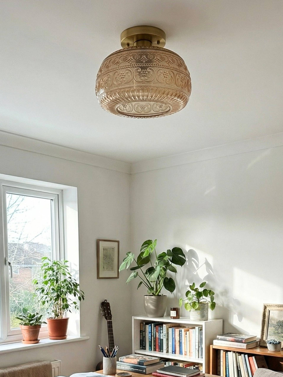 Glass Globe Ceiling Lamp Textured Glass Semi-Flush Lighting for Any Room | Sansoti