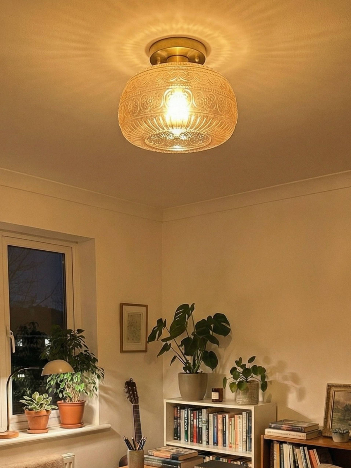 Glass Globe Ceiling Lamp Textured Glass Semi-Flush Lighting for Any Room | Sansoti