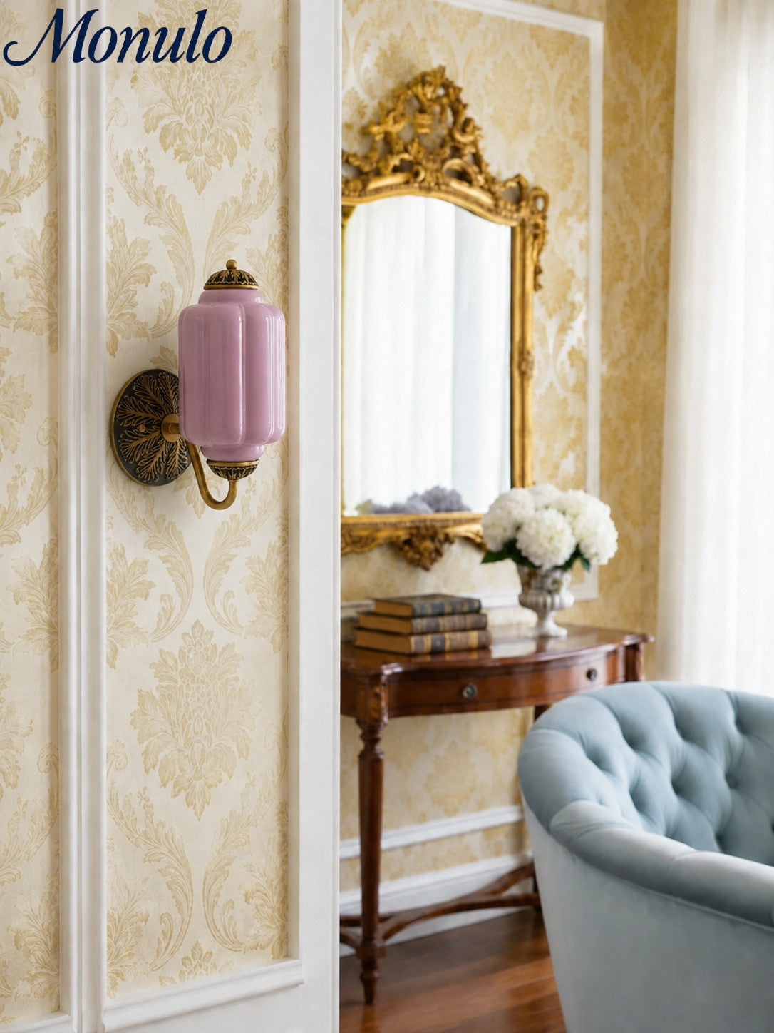 Applique murale en verre opalin Eloise pour hall et chambre | Éclairage mural vintage avec verre blanc laiteux | Sansoti
