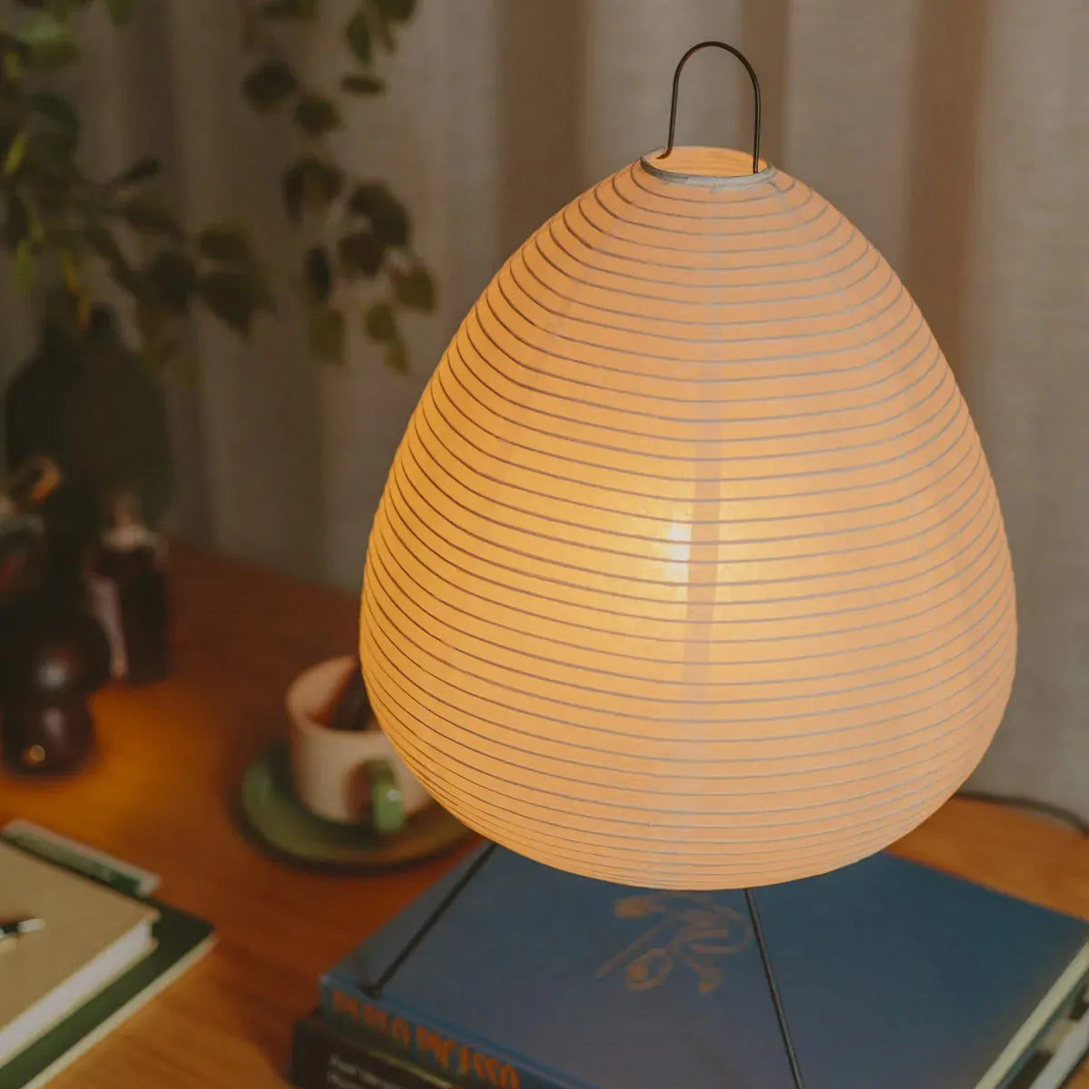Table Lamp Rice Paper Japanese Minimalist 28cm Metal Frame Ambient Lighting White | Sansoti
