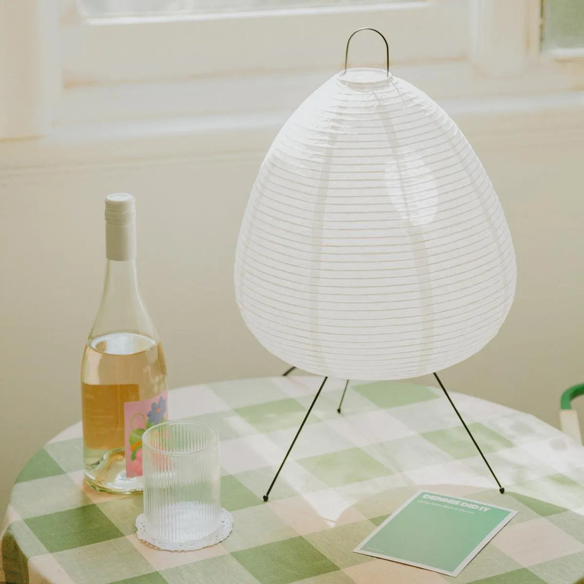 Table Lamp Rice Paper Japanese Minimalist 28cm Metal Frame Ambient Lighting White | Sansoti