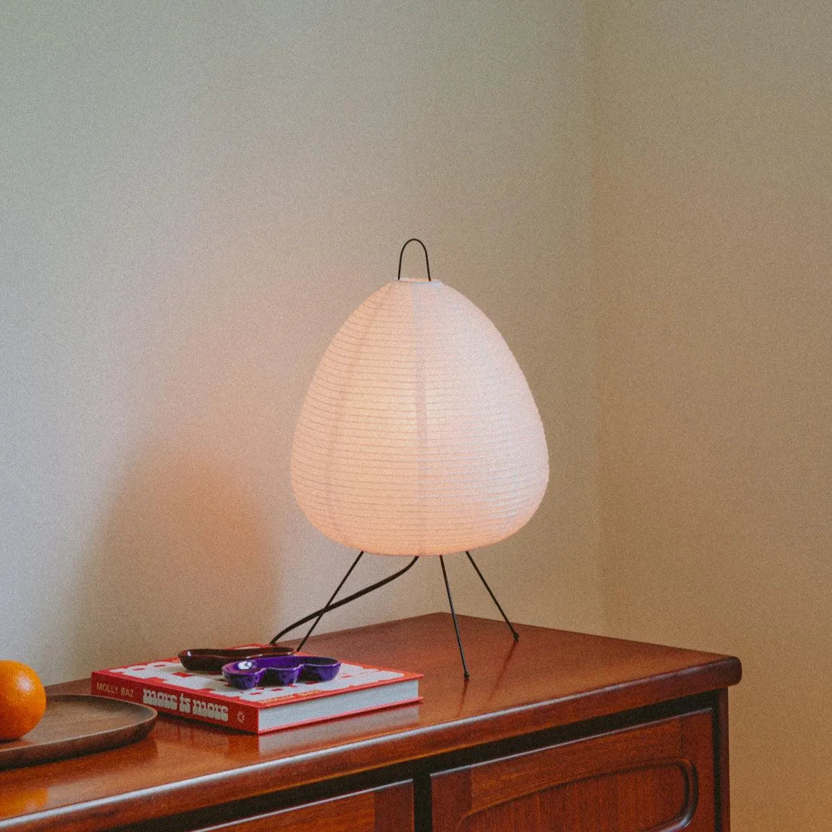 Table Lamp Rice Paper Japanese Minimalist 28cm Metal Frame Ambient Lighting White | Sansoti