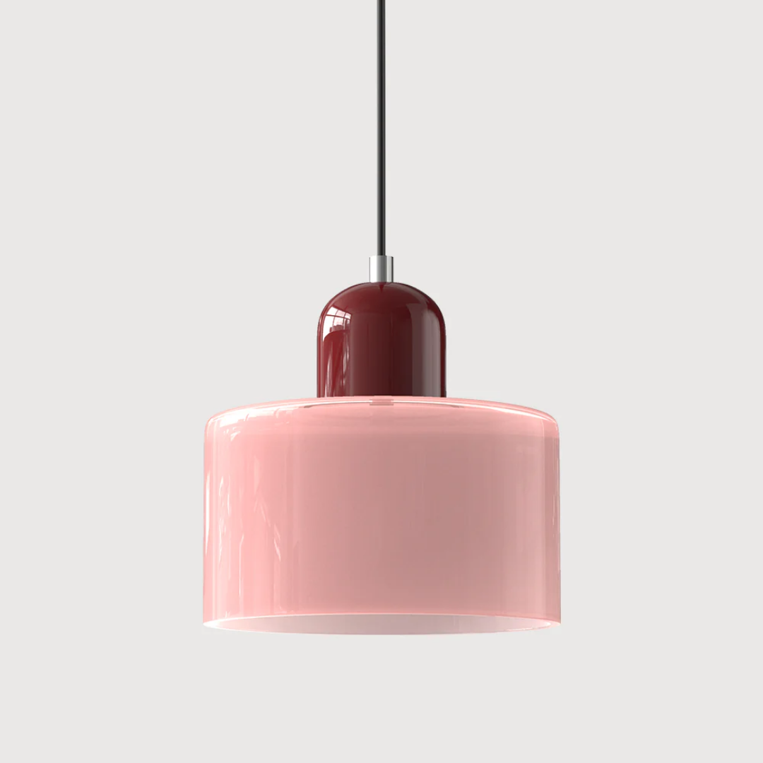 Suspension vintage en verre coloré et métal réglable, éclairage d’ambiance pour coin repas, plafonnier au design rétro | Sansoti