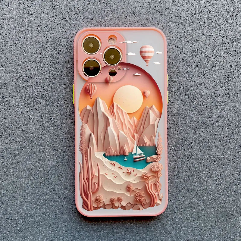 Telefonhülle mit 3D-Landschaftseffekt für iPhone 14 15 16 17, weiche Silikon-Schutzhülle, Telefonzubehör | Sansoti
