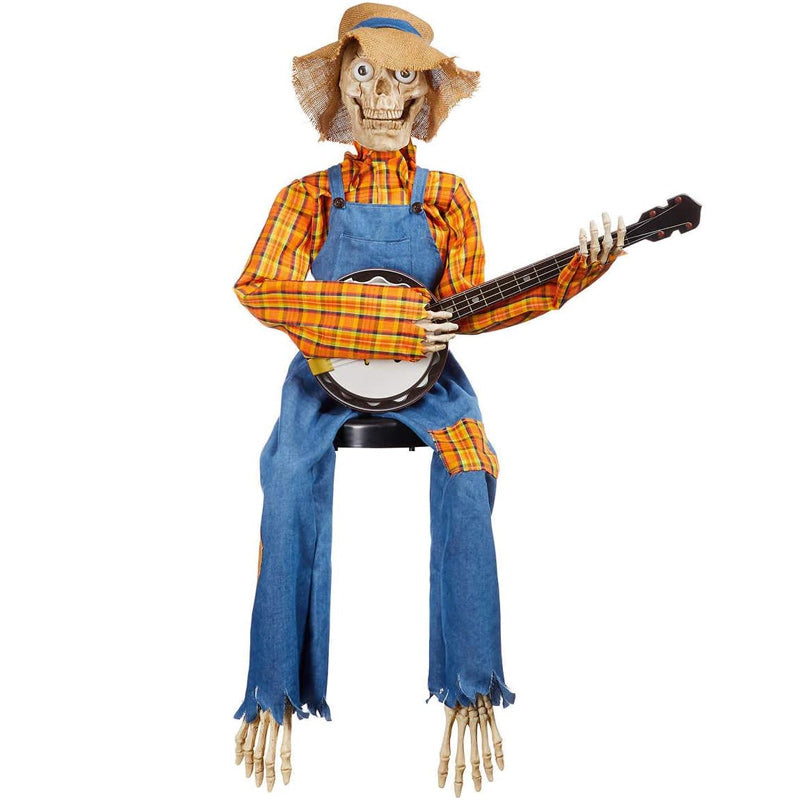 Animiertes Skelett-Banjo-Musiker-Dekorationsset mit Bewegung, Ton und Licht für Halloween-Themenparty | Sansoti