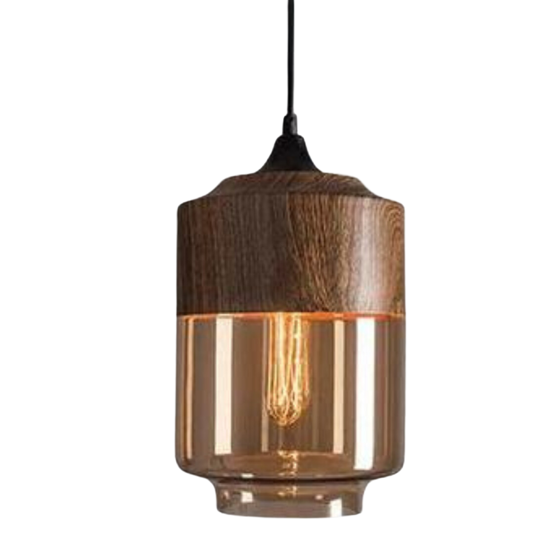 Lámpara colgante escandinava de cristal con aspecto de madera: iluminación cálida de diseño para salón y comedor | Sansoti