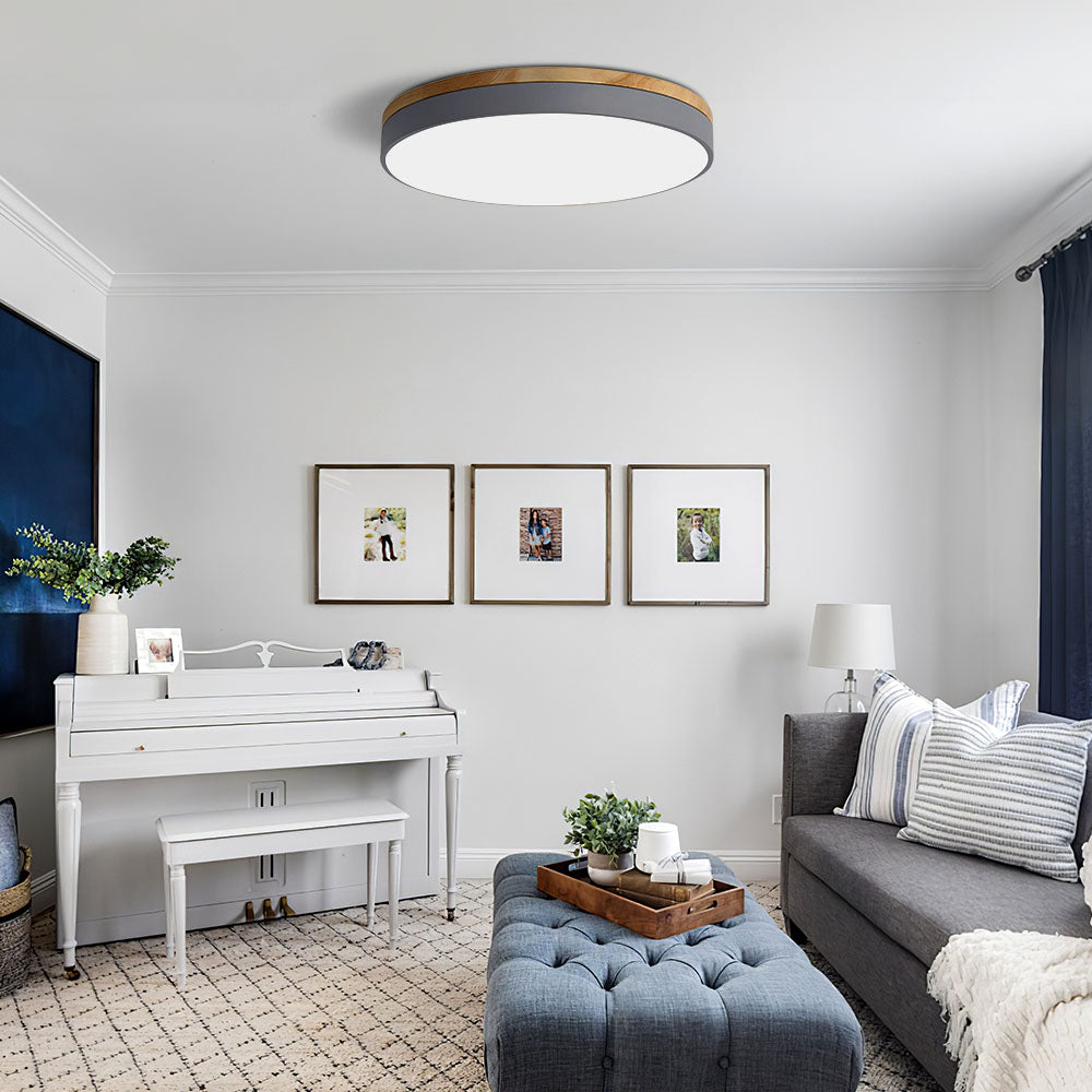 Round Wooden LED Ceiling Lamp with Acrylic – Dimmable Warm Light Scandinavian Design Living Room Bedroom 30cm 40cm 50cm 60cm | Sansoti