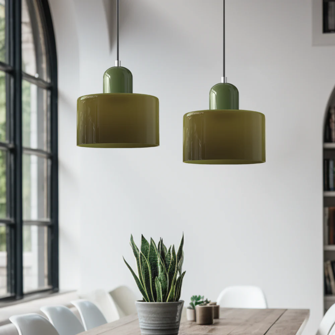Suspension vintage en verre coloré et métal réglable, éclairage d’ambiance pour coin repas, plafonnier au design rétro | Sansoti