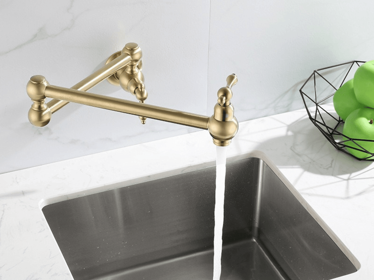Pot Filler Kitchen Faucet – Wall-Mounted Double Handle Kitchen Faucet with Swivel Spout for Cooktop | Sansoti