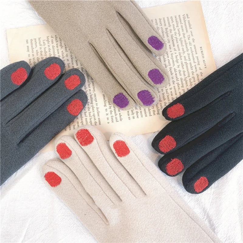 Winterhandschoenen met Touchscreen Functie en Nagellak Design Fleece Gevoerde Warme Handschoenen Dames | Sansoti