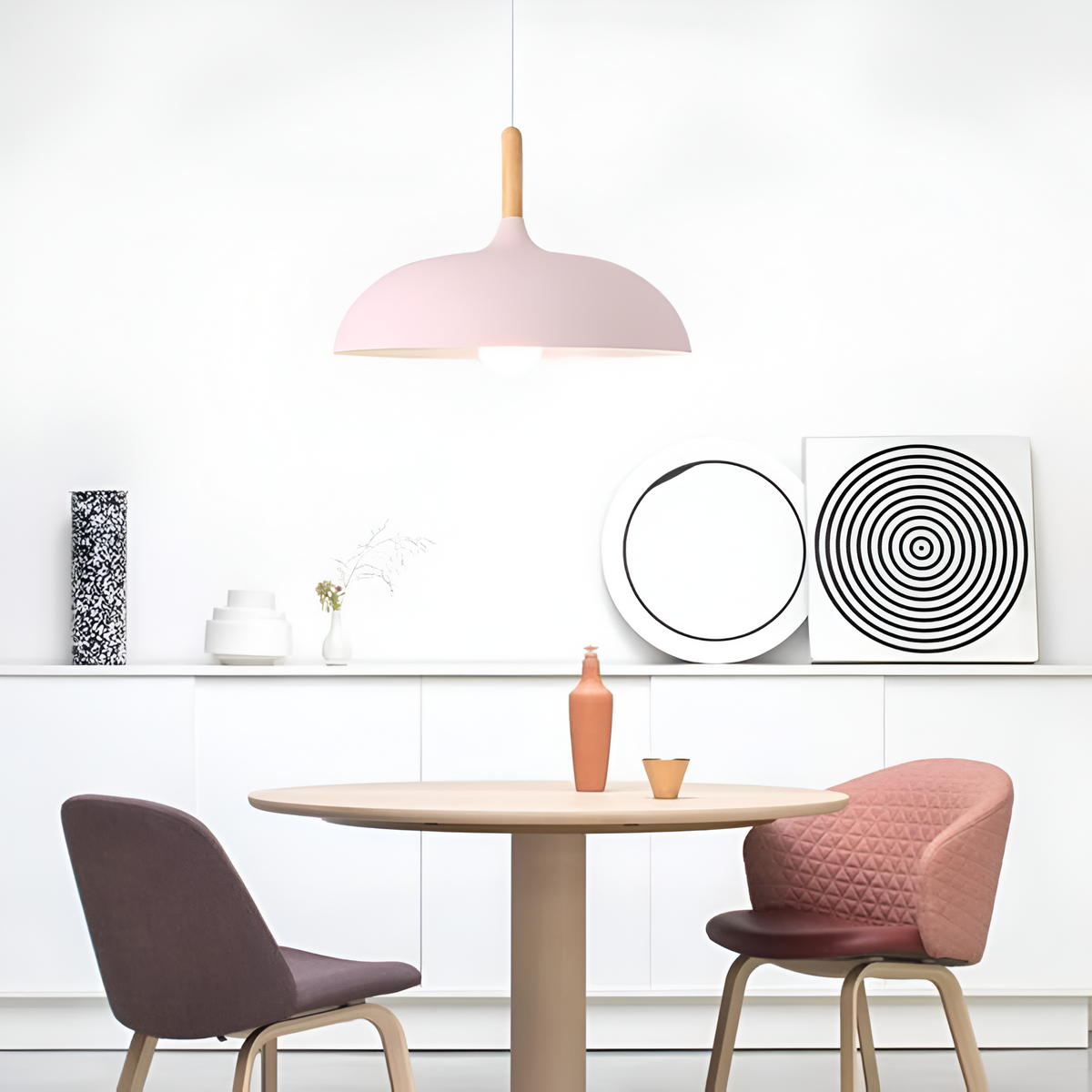 Lámpara colgante de madera y hierro, estilo escandinavo Japandi, redonda, E27, Ø35 Ø60, comedor, cocina | Sansoti