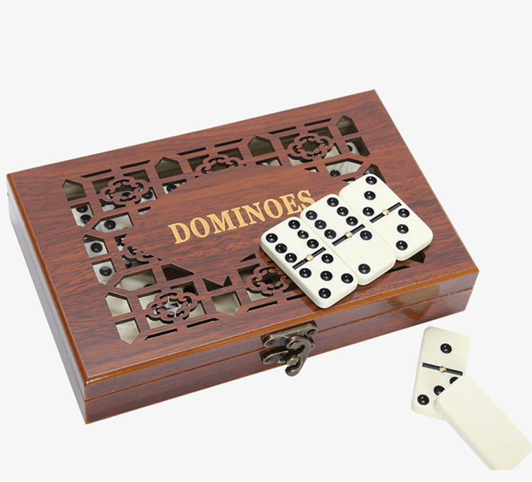 Jeu de dominos en bois Double Six, set de 28 pièces, jeu familial avec boîte de rangement, jeu de société classique | Sansoti