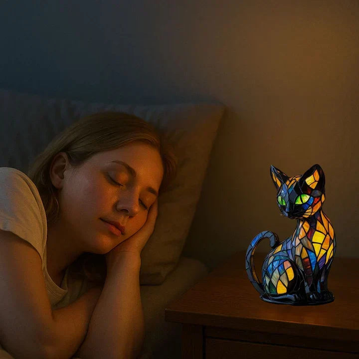 Handmade Cat Lamp, Table Mood Light, Warm LED Night Light, Decorative Ambient Lighting for Cat Lovers | Sansoti