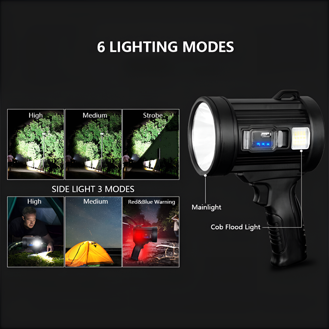 Oplaadbare LED Zaklamp 100000 Lumen Verstelbare Kleuren Waterdicht Professioneel voor Outdoor Camping | Sansoti