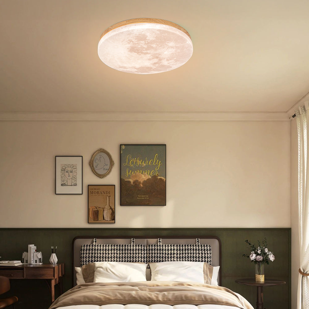 LED-Deckenlampe Mond-Design Holz Acryl rund 26-48cm Schlafzimmer Wohnzimmer Deckenlampe Mondlampe LED-Beleuchtung modernes Interieur | Sansoti
