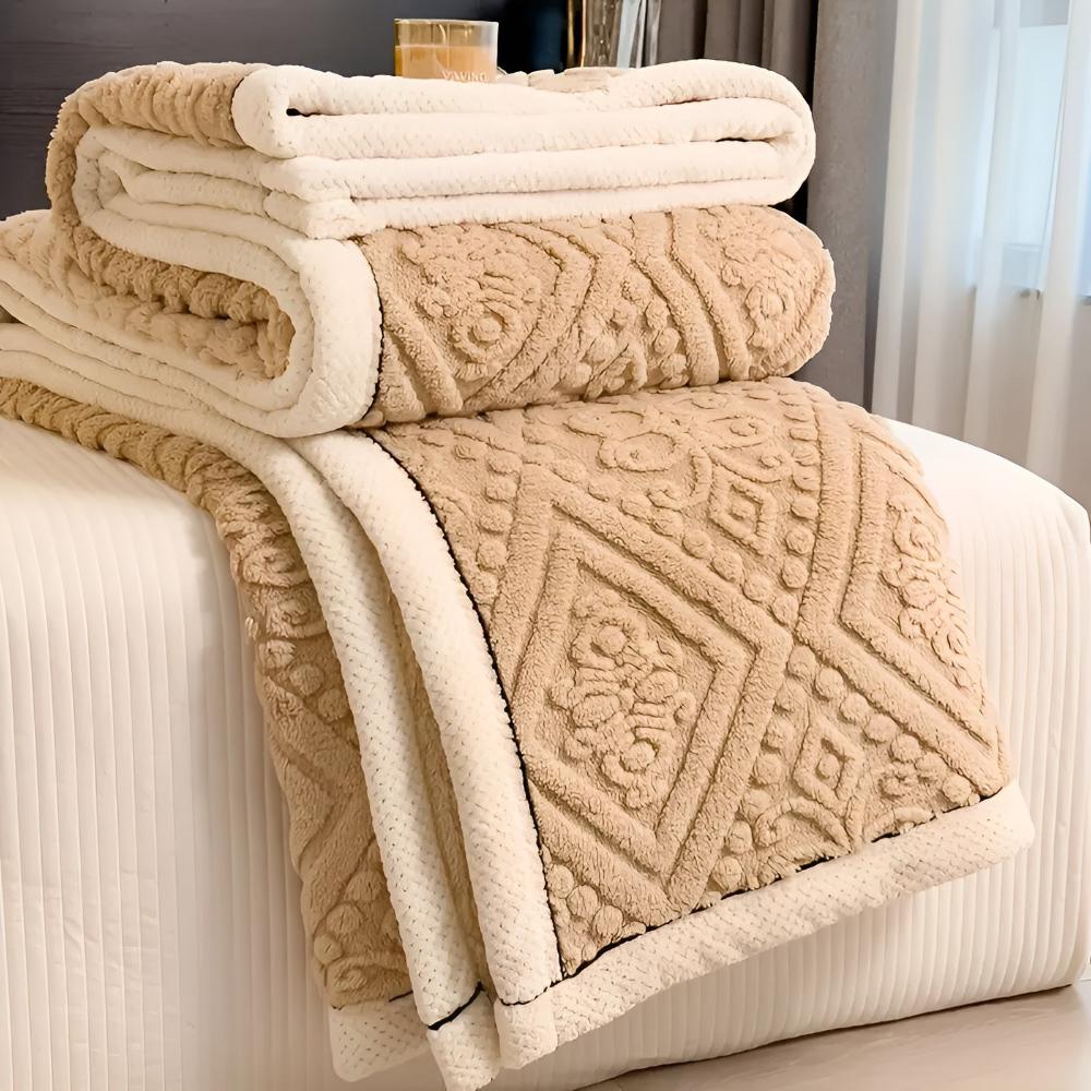 Dubbelzijdige Sherpa Plaid met Mandalapatroon 120-230cm Geborduurd Design Deken Slaapkamer Woonkamer | Sansoti