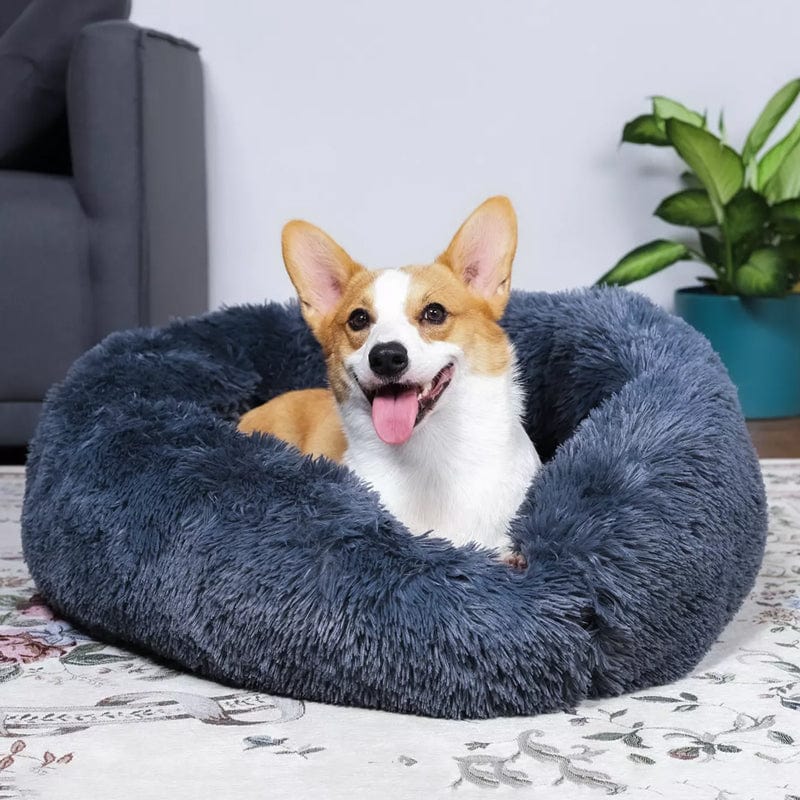 Round Pet Bed with Raised Edge Plush Sleeping Area for Dogs and Cats Comfortable Nest Soft Cushion Warm Resting Bed | Sansoti