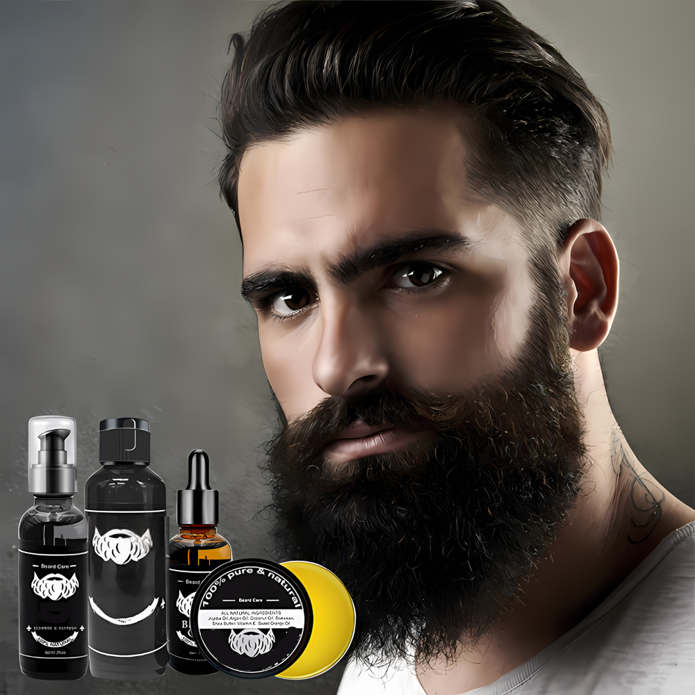 Complete Beard Care Set for Men with Beard Brush, Oil, Conditioner, and Dermaroller | Sansoti