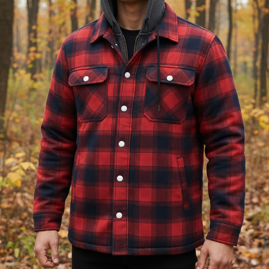 Kariertes Herren-Overshirt mit abnehmbarer Kapuze Gefütterte Outdoorjacke Warme Winterjacke Freizeit Bequem | Sansoti