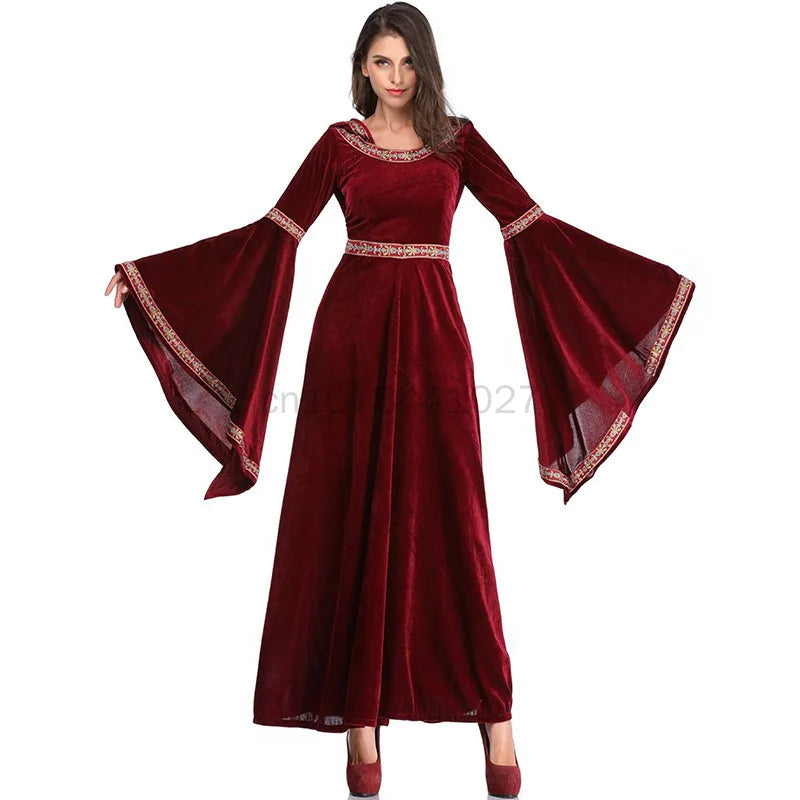 Robe gothique médiévale à capuche et manches évasées pour Halloween, cosplay, fêtes et événements | Sansoti