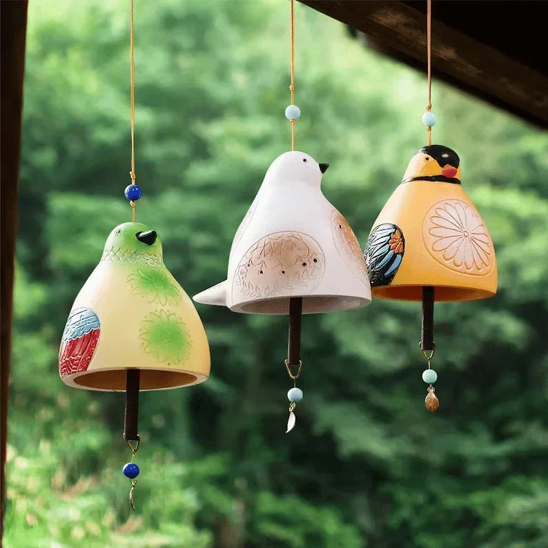 Handbeschilderde Vogelklok Windgong van Hars voor Tuin en Balkon 6 Natuurthema Ontwerpen met Kordel Decoratie | Sansoti