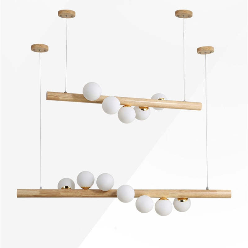 Hanglamp Glazen Bol met Houten Plafondbevestiging Warm Walnoot Elegante Sfeerverlichting voor Woonkamer | Sansoti
