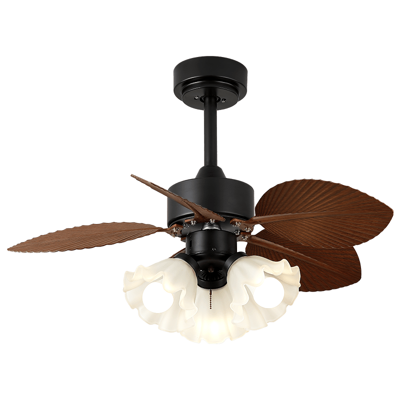 Vintage Deckenventilator mit Beleuchtung Holz Durchmesser 80 cm ABS-Flügel Fernbedienung 6 Geschwindigkeiten Motor Kupfer | Sansoti