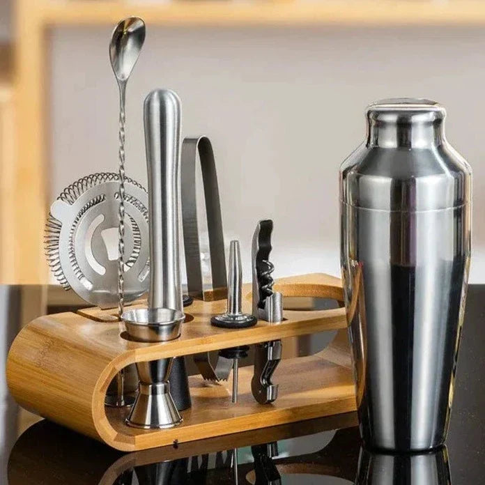 Set à cocktails en acier inoxydable, 10 pièces, professionnel, avec shaker, doseur, cuillère et pilon, argenté, or rose, noir, accessoires de bar | Sansoti