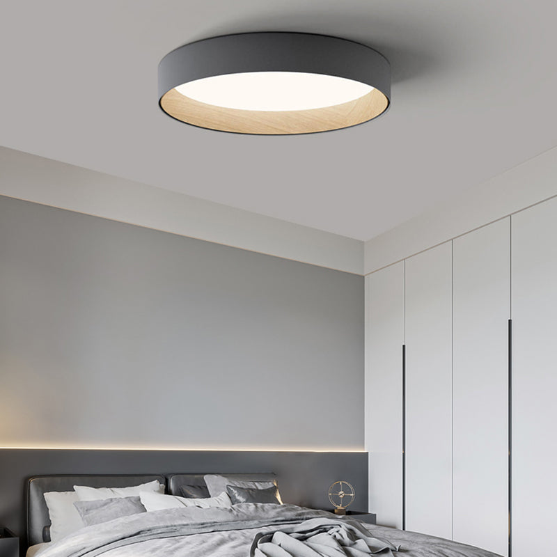 Modern Round LED Ceiling Light Metal Acrylic White Grey Black Dimmable Scandinavian Bedroom Interior | Sansoti