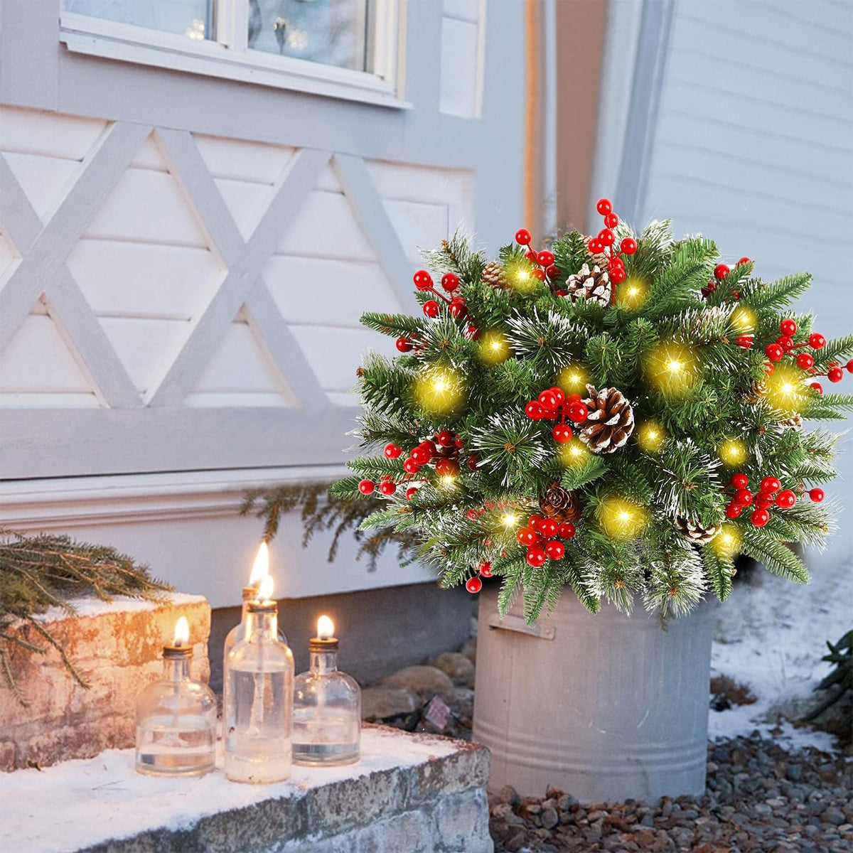 Verlichte Kunstkerstkrans 50cm met 50 LED Warmwit Licht Batterij Timer voor Binnen en Buiten Kerstdecoratie | Sansoti