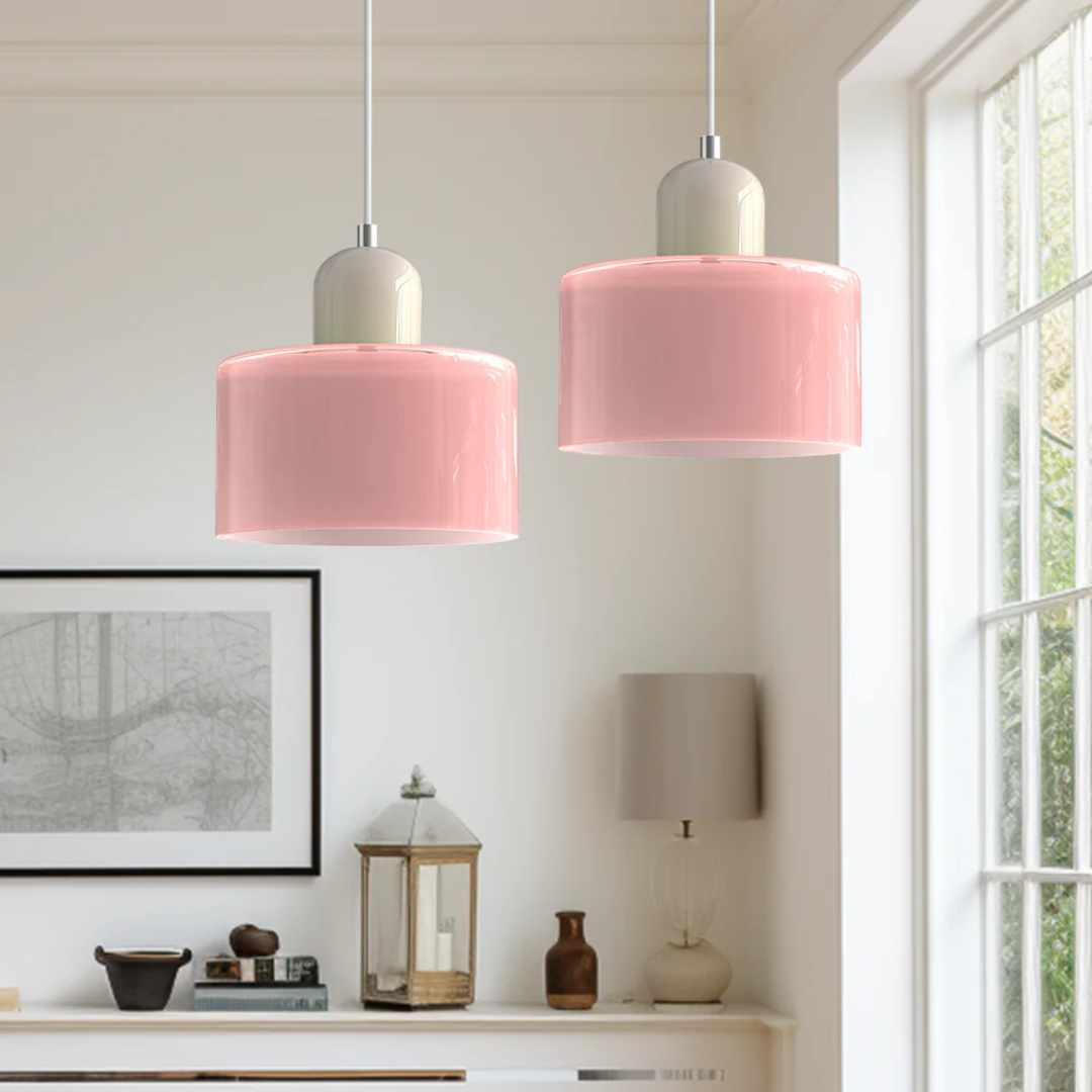 Suspension vintage en verre coloré et métal réglable, éclairage d’ambiance pour coin repas, plafonnier au design rétro | Sansoti