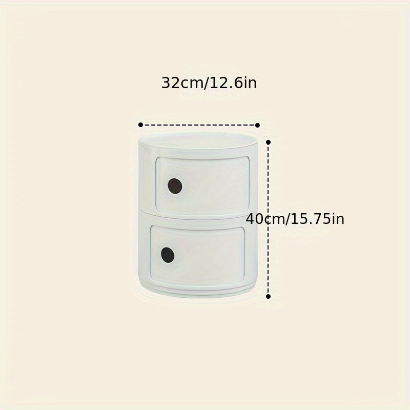 Round Multi-Tier Storage Cabinet White Bedside Table Plastic Stackable Modular Small Cabinet Bedroom Side Table | Sansoti