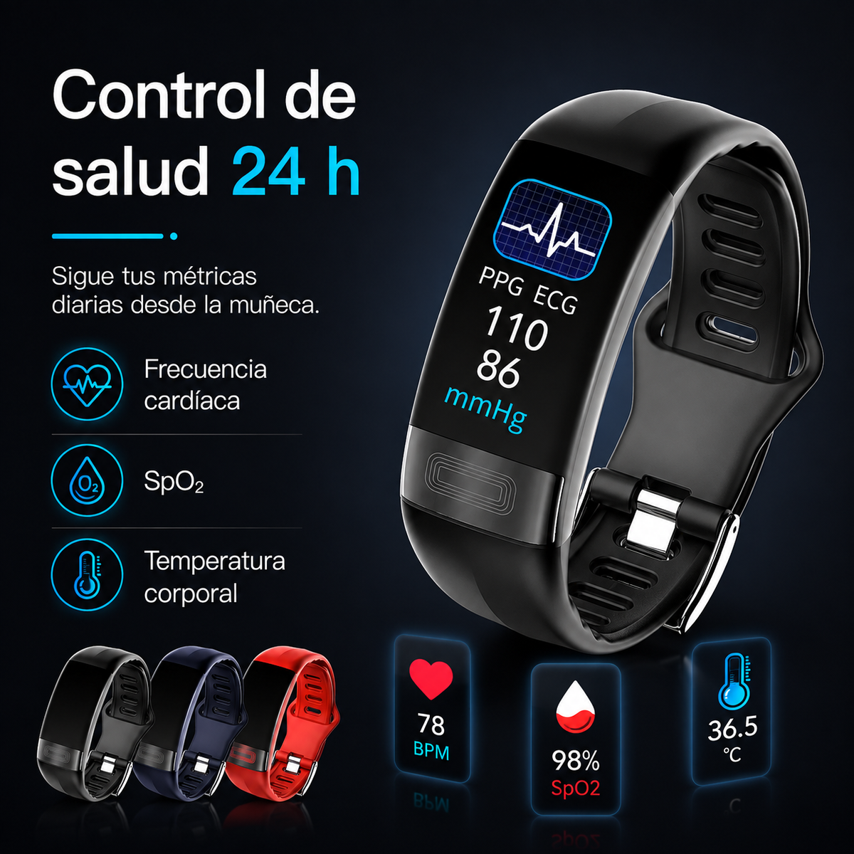 Gesundheitsarmband mit EKG, Herzfrequenzmessung, Blutdruckmessung, SpO2, Schlaftracker, IP67, wasserdichte Fitness-Smartwatch | Sansoti