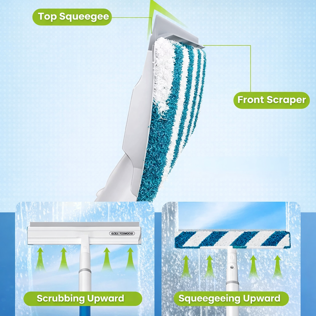 Window Cleaner With Telescopic Handle And Spray 3 In 1 Rotatable 130cm | Sansoti