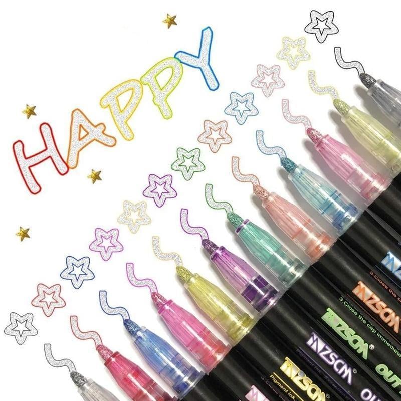 Metallic Marker Set 12 Colors for Paper Glass Plastic Creative Drawing Crafts DIY Projects Hobby | Sansoti