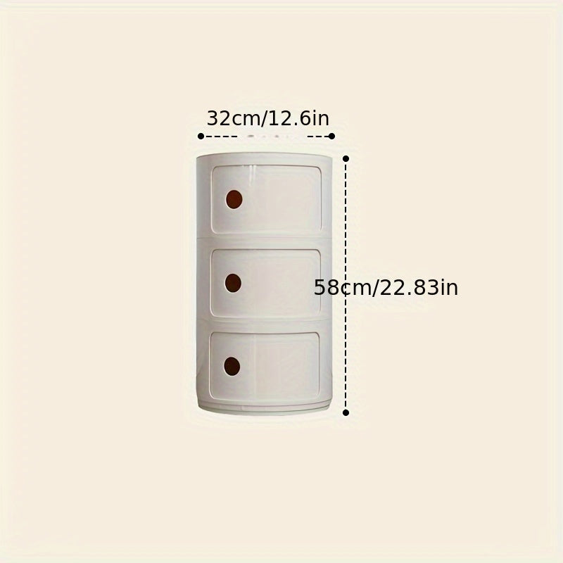 Round Multi-Tier Storage Cabinet White Bedside Table Plastic Stackable Modular Small Cabinet Bedroom Side Table | Sansoti