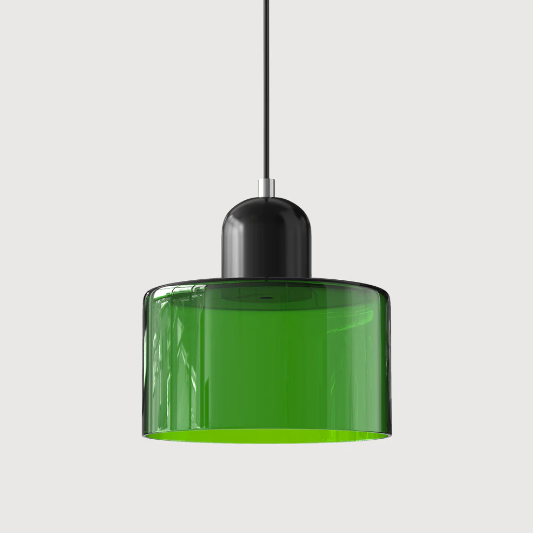 Suspension vintage en verre coloré et métal réglable, éclairage d’ambiance pour coin repas, plafonnier au design rétro | Sansoti