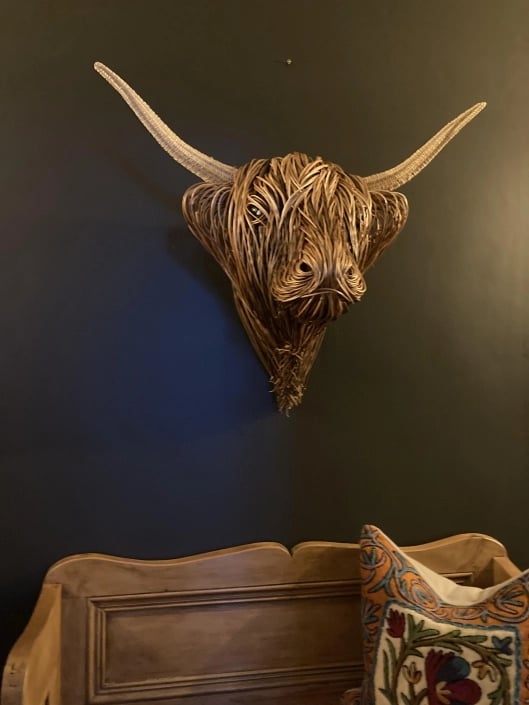Wall Decoration Bull Head Handmade Rattan Natural Living Room Country Highland Cow Wall Sculpture Wall Decoration Rustic | Sansoti